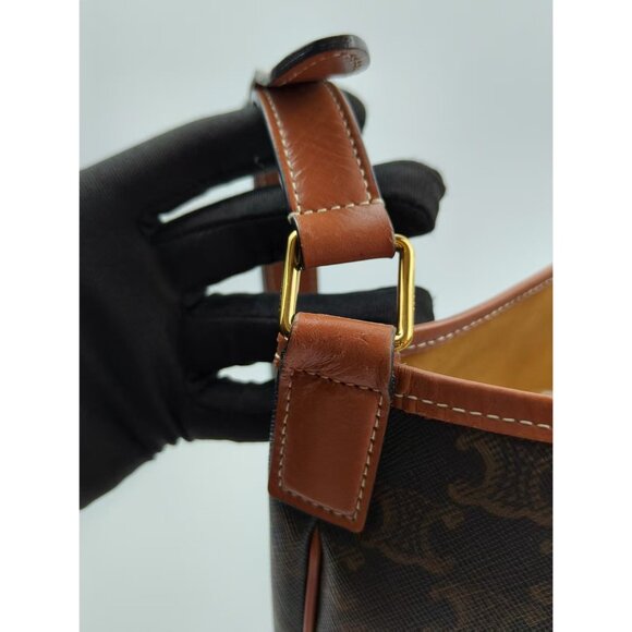 Pre-owned Celine Triomphe Canvas Calfskin Medium Bucket Bag Tan - Picture 7 of 14